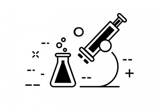 Microscope and beaker illustration