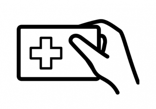 Basic icon of a hand holding a card with a medical cross on it