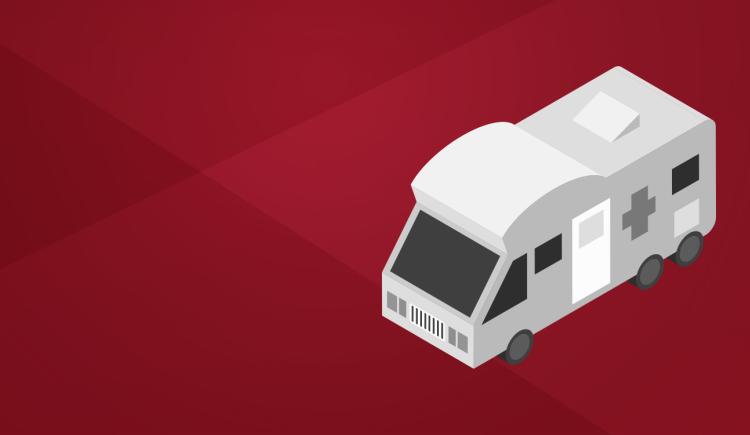 An illustration of a white van on a red background.