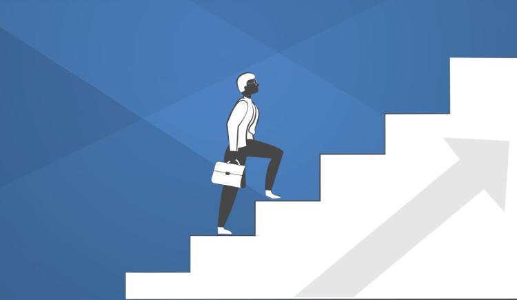 Illustration of a person holding a briefcase climbing stairs.